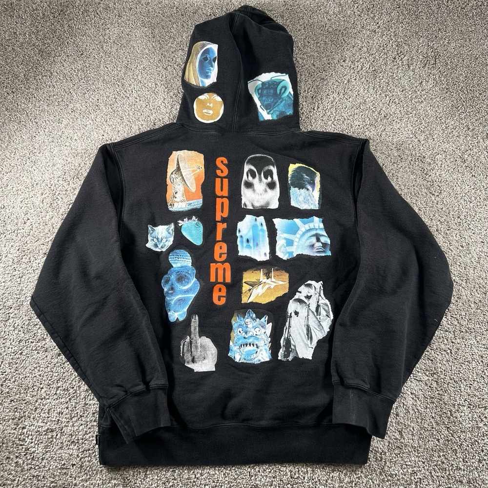 Vintage Supreme Hoodie Mens Medium‎ Heavy Cotton Sweatshirt Faded Black Y2K